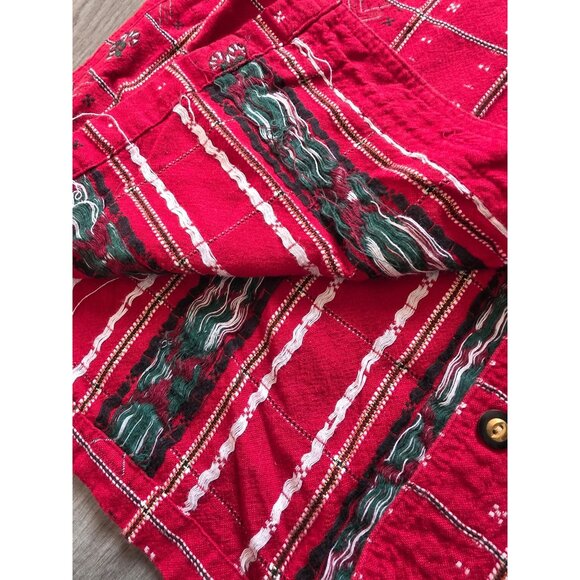 Vintage Krazy Kat Red Plaid Button-Up Shirt S Embroidered Candy Canes Flowers - Picture 5 of 7